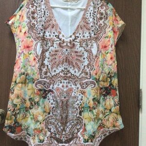 Soft Surroundings tunic top embellished relaxed paisley beads, sz L
